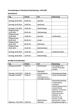 Gottesdienste  Gleichamberg Mai 2024